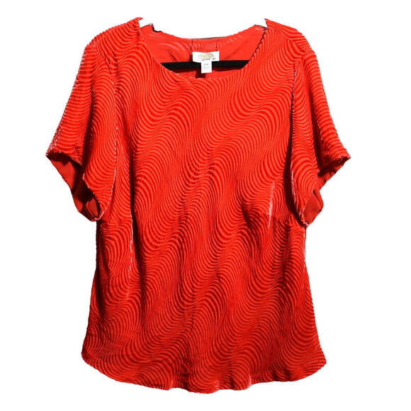 VTG Talbots Velvet Burnout Silk Blend Red Orange Top 22W Petite Groovy Swirl Art - Picture 1 of 7